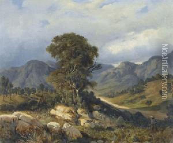 Jager Mit Hund In Felsiger Landschaft Oil Painting - Jean-Baptiste Romegas