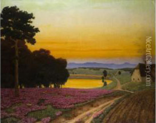 Landschaft In Markant Aufleuchtenden Farben Oil Painting - Eduard Kasparides