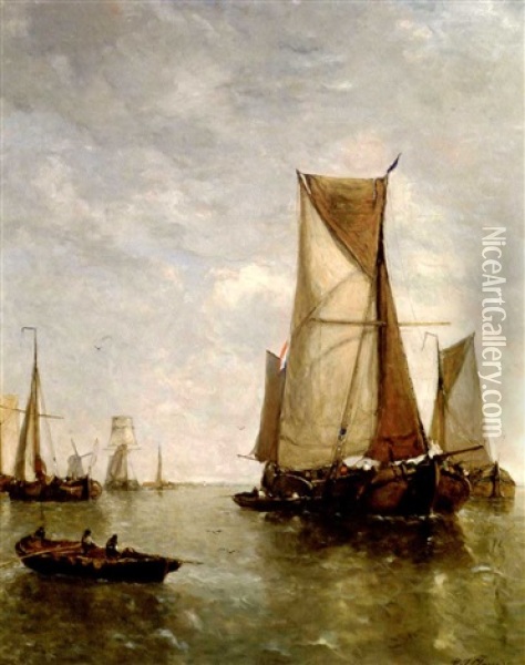 Marine Hollandaise Avec Voiliers Oil Painting - Paul Jean Clays