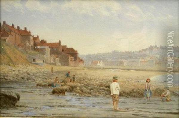 'whitby' - Children Playing On Tate Hill Sands Oil Painting - Edward C. Booth