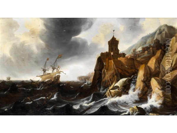 Schiffe Auf Sturmischer See Oil Painting - Hendrik Jacobsz Dubbels