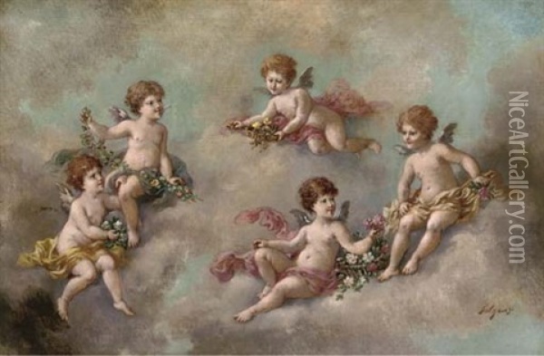 Putti Disporting Oil Painting - Charles Augustus Henry Lutyens