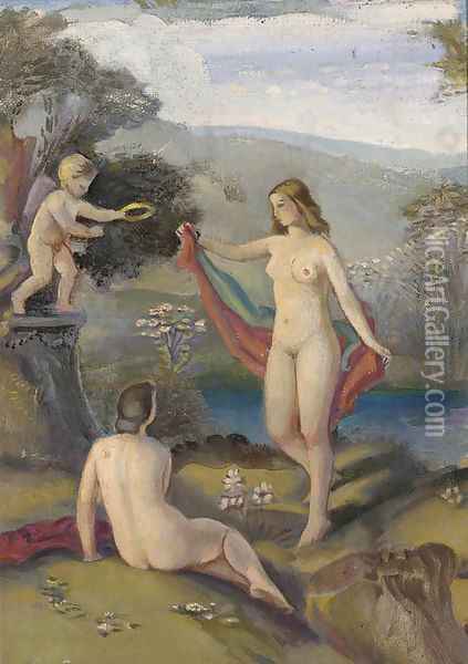 Nudes in a classical landscape Oil Painting - Continental School