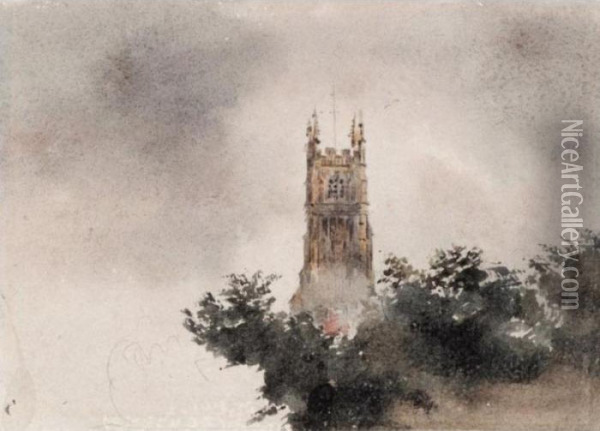 Cirencester Church Tower Oil Painting - Peter de Wint