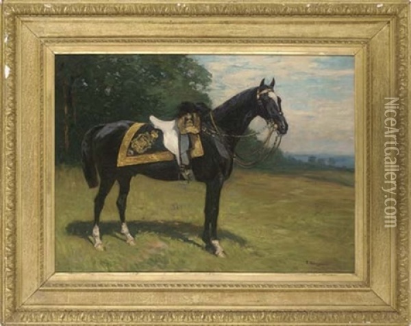 A Regimental Horse Of The 1st Life Guards, In An Extensive Landscape Oil Painting - John Atkinson