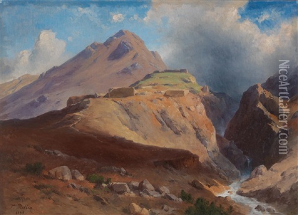 Rocky Landscape With Ruins And Mountain Stream Oil Painting - Friedrich Preller the Younger