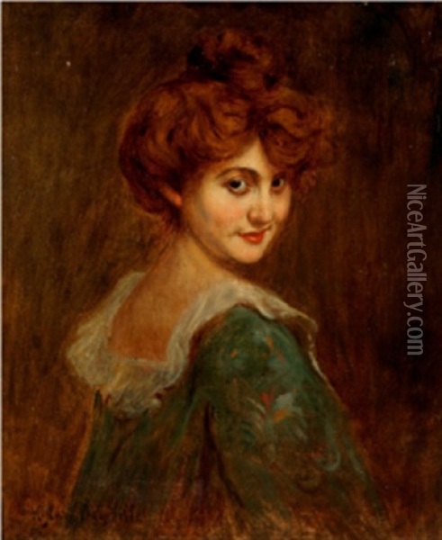 Portrait De Jeune Femme Rousse Oil Painting - Henry Caro-Delvaille