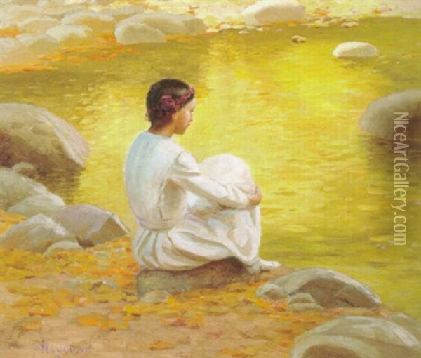 By The Pool Oil Painting - William Lee Judson