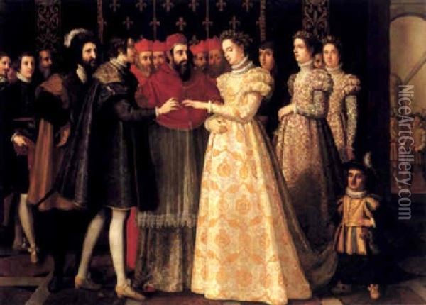 The Marriage Of Caterina De' Medici And Henry, Duke Of      Orleans, And Later King Henry Ii Of France Oil Painting - Francesco Bianchi