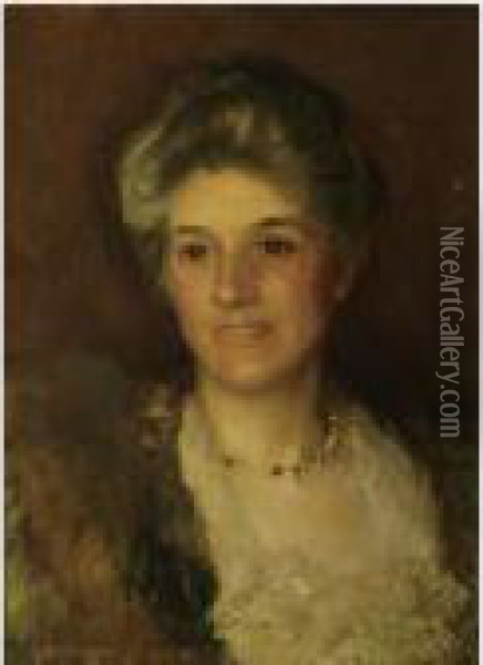 Portrait Of Mrs A. Leon Oil Painting - George Clausen