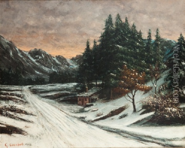 Paysage Hivernal (collab. W/studio) Oil Painting - Gustave Courbet