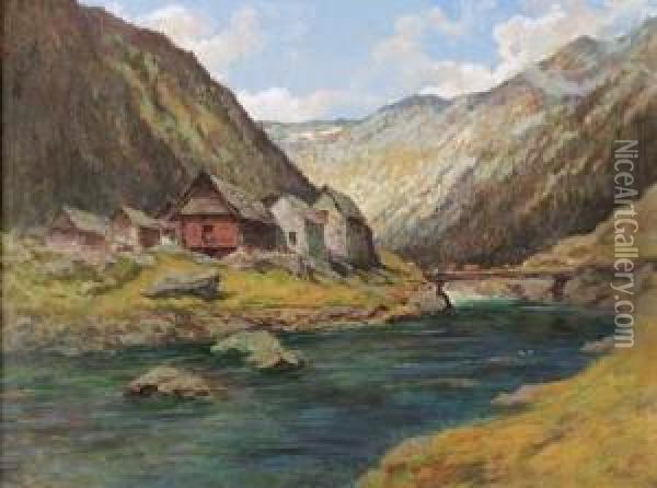Tessiner Dorf An Einem Fluss. Oil Painting - Gioachimo Galbusera