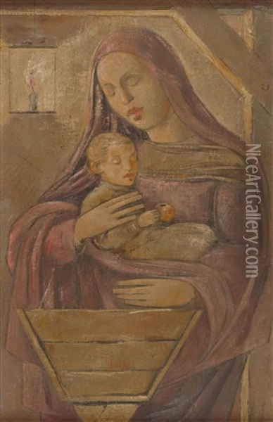 Maria Mit Dem Jesusknaben Bei Der Krippe Oil Painting - Aloys (Wachlmayr) Wach