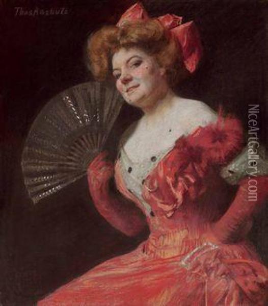 A Study In Scarlet: Portrait Of Katherine Rice Oil Painting - Thomas Pollock Anschutz