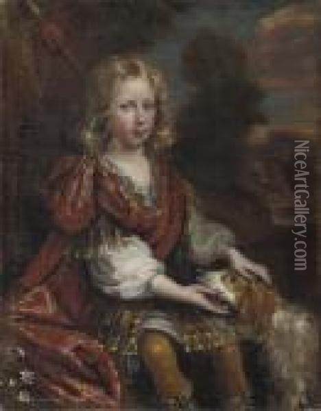 A Portrait Of A Boy And A Dog, In A River Landscape Oil Painting - Jan Mytens