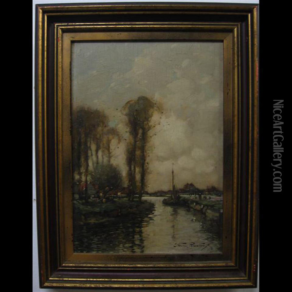 Dutch River Scene Oil Painting - Struan Robertson