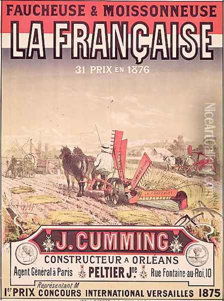 Poster advertising 'La Francaise, Reaper and Mower', made by J. Cumming of Orleans, 1876 Oil Painting - Jules Cheret