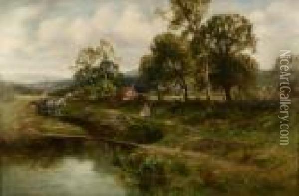 River Landscapes With Figures Oil Painting - Ernst Walbourn