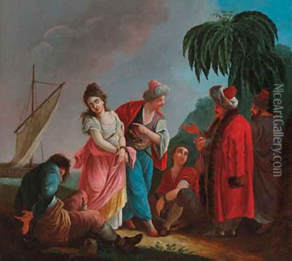 Orientals bargaining over a slave Oil Painting - Jean Baptiste Leprince