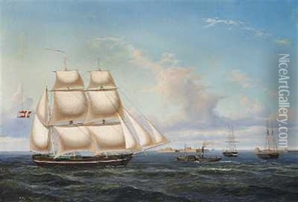 Marine Med Sejlskibe Oil Painting - Carl Julius Emil Olsen