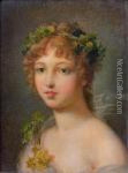 Portrait De Jeune Fille En Bacchante En Buste Oil Painting - Jacques Antoine Vallin