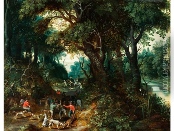 Waldinneres Mit Reichfiguriger Jagdszenerie Oil Painting - Paul Bril