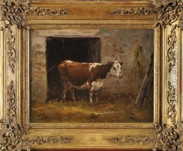 Vaches Devant L'etable Oil Painting - Jean Ferdinand Chaigneau