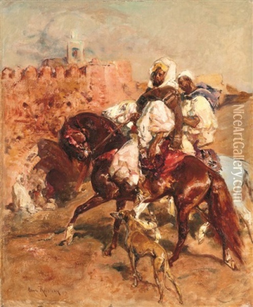 Cavalier Marocain Et Son Sloughi Oil Painting - Henri Emilien Rousseau