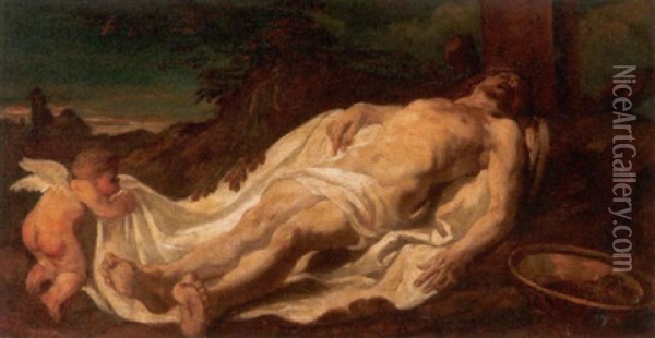 Ein Engel Bedeckt Den Leichnam Christi Oil Painting - Annibale Carracci