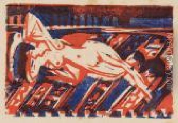 Liegendes Madchen Mit Katze Oil Painting - Ernst Ludwig Kirchner