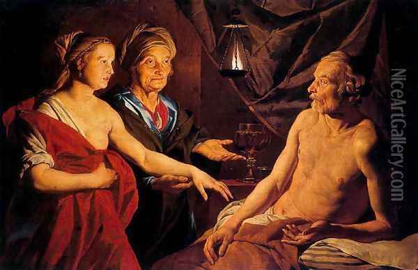 Sarah Leading Hagar to Abraham Oil Painting - Matthias Stomer
