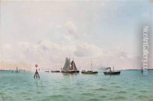 Ships Are Being Towed Near Antwerp Oil Painting - Holger Luebbers