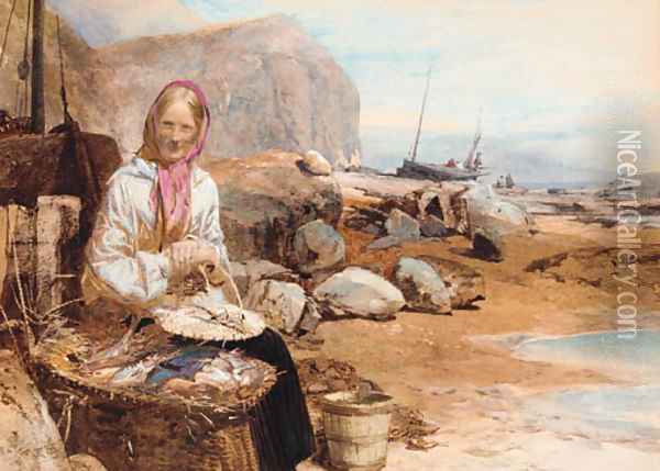 The old fisherwoman Oil Painting - Thomas Miles Richardson, Jnr.