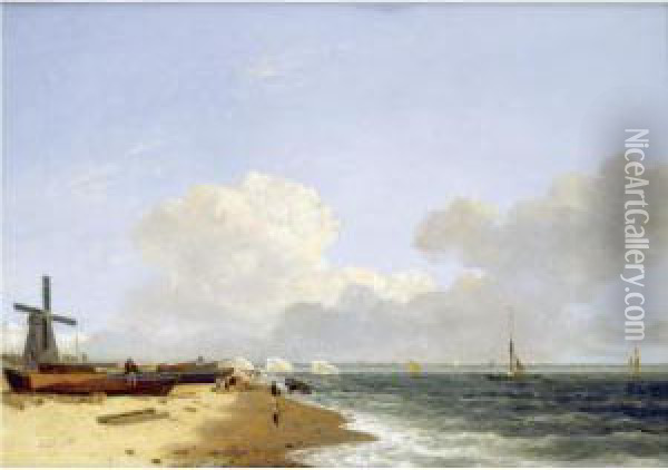 Yarmouth Beach, Looking North - Morning Oil Painting - John Crome