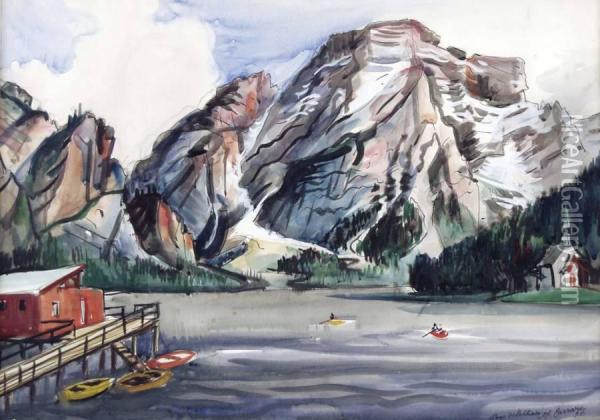 Lago Di Dobbiaco 1956 Oil Painting - Mario Cartaro