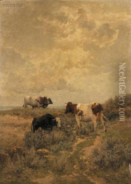 Cows Grazing In The Dunes Oil Painting - Hermann Baisch