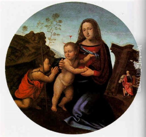 The Madonna And Child With The Infant St. John The Baptist Oil Painting - Giuliano Bugiardini