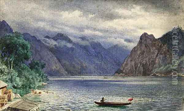 View of Traunsee from Gmunden Oil Painting - Vasili Vasilyevich Vereshchagin