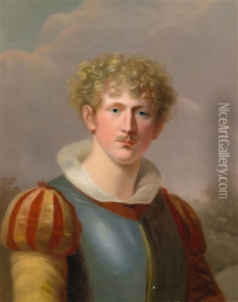 Bildnis Eines Blondgelockten Jungen Mannes In Einem Renaissancekostum Oil Painting - Giuseppe (Josef) Grassi