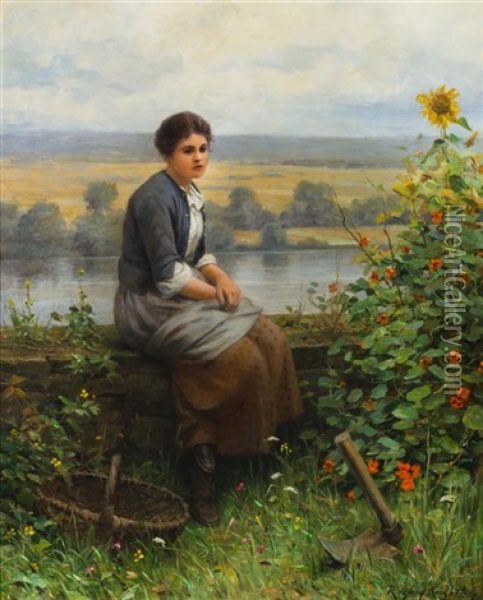 An Idle Moment Oil Painting - Daniel Ridgway Knight