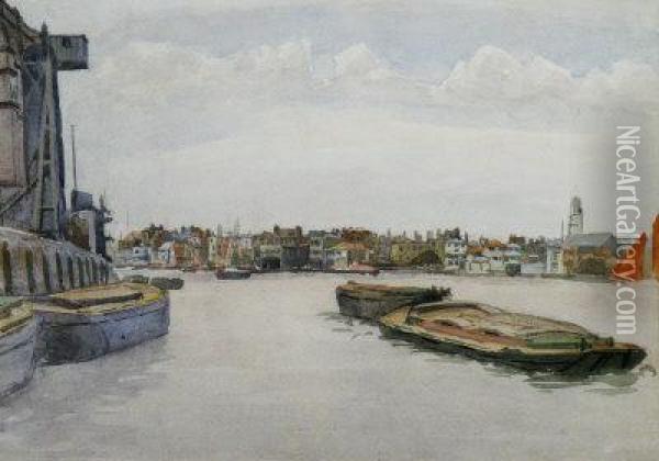 Limehouse Reach On The Thames Oil Painting - William Th. Martin Hawksworth