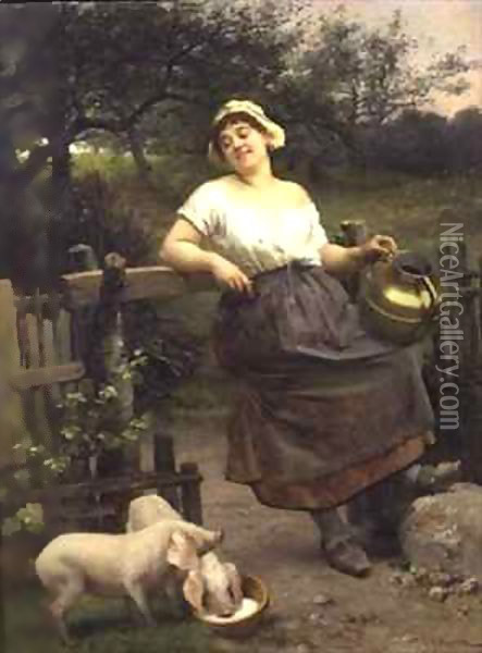 A Peasant Girl, Brittany Oil Painting - Emile Antoine Bayard