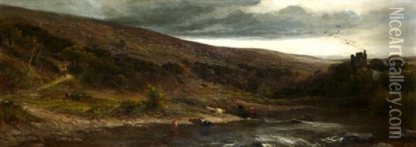 Okehampton Castle, Dartmoor Oil Painting - James Aumonier