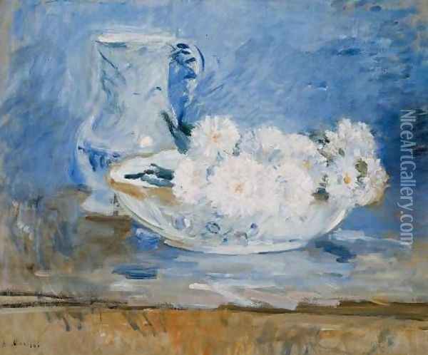 White Flowers in a Bowl Oil Painting - Berthe Morisot