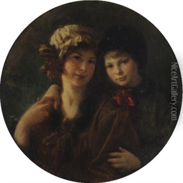 Mother And Daughter Oil Painting - Leon Bonnat