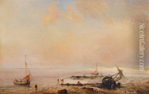 Fishermen On The Beach Oil Painting - Baron Jean Antoine Theodore Gudin
