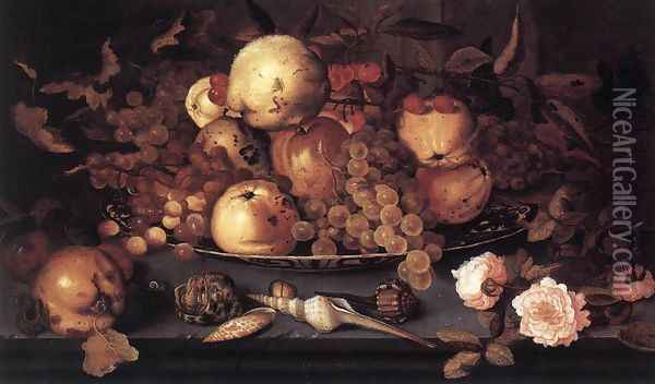 Still Life With Dish Of Fruit Oil Painting - Balthasar Van Der Ast