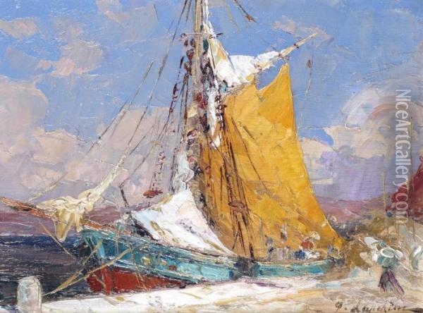 Harbour Scene Oil Painting - Georgi Alexandrovich Lapchine
