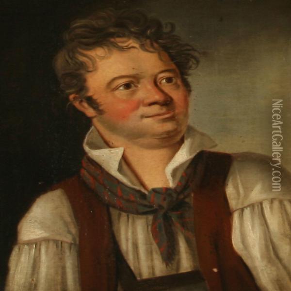Portrait Of A The Danish Actor Hans Christian Knudsen Oil Painting - Christoffer Wilhelm Eckersberg