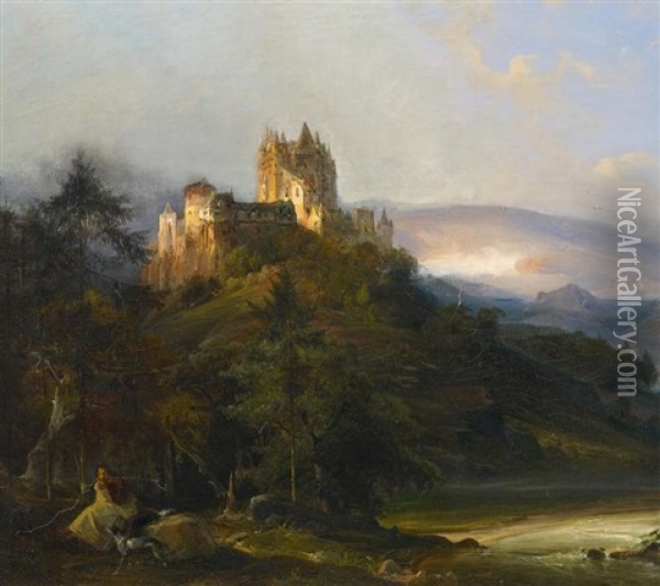 Ideale Landschaft Mit Schlossanlage Oil Painting - Caspar Johann Nepomuk Scheuren
